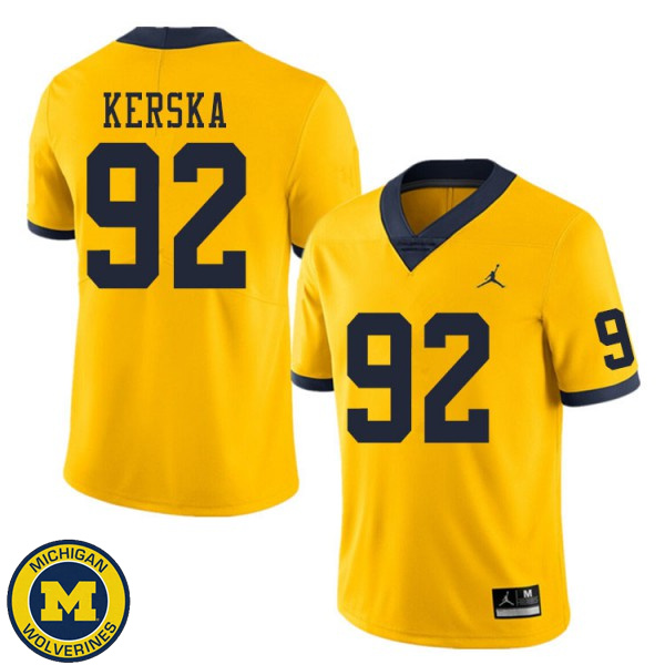 Men University of Michigan #92 Karl Kerska Yellow NCAA Player Game Jersey